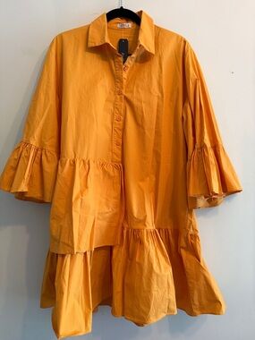 Mustard Orange Ruffle Hem Women's Dress